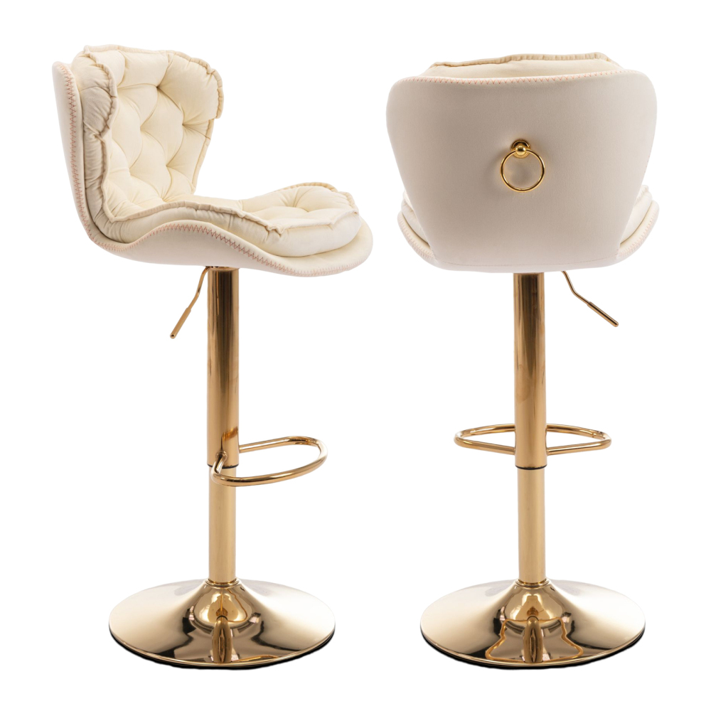 SZLIZCCC Set of 2 Bar Stools, Velvet Tufted Barstools Modern Adjustable Counter Height Bar Stools with Metal Ring Island Chairs Bar Chair for Pub Kitchen Cafe Dining Room