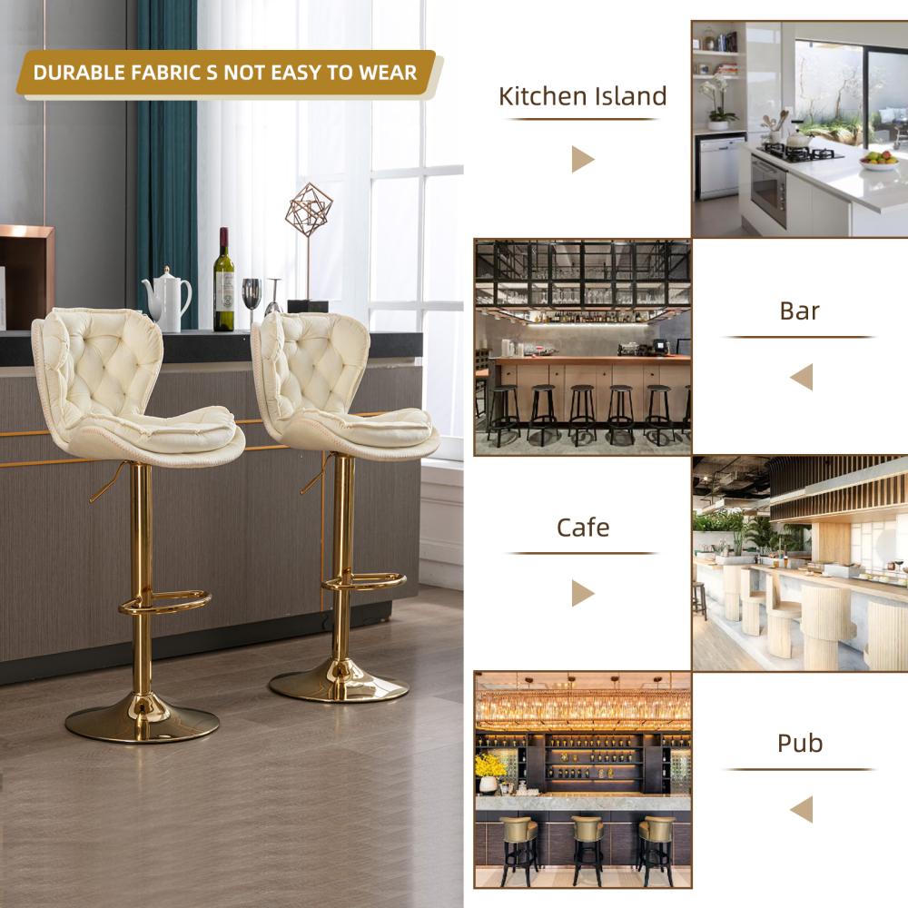 SZLIZCCC Set of 2 Bar Stools, Velvet Tufted Barstools Modern Adjustable Counter Height Bar Stools with Metal Ring Island Chairs Bar Chair for Pub Kitchen Cafe Dining Room