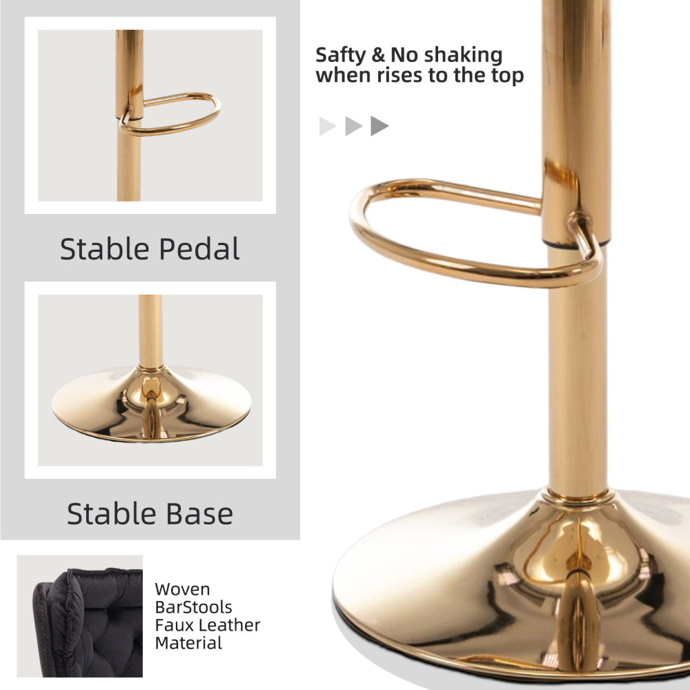 SZLIZCCC Set of 2 Bar Stools, Velvet Tufted Barstools Modern Adjustable Counter Height Bar Stools with Metal Ring Island Chairs Bar Chair for Pub Kitchen Cafe Dining Room