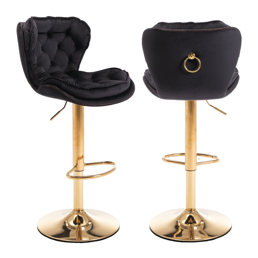 SZLIZCCC Set of 2 Bar Stools, Velvet Tufted Barstools Modern Adjustable Counter Height Bar Stools with Metal Ring Island Chairs Bar Chair for Pub Kitchen Cafe Dining Room