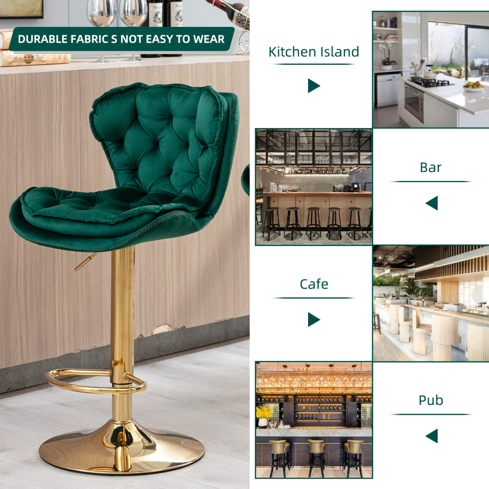 SZLIZCCC Set of 2 Bar Stools, Velvet Tufted Barstools Modern Adjustable Counter Height Bar Stools with Metal Ring Island Chairs Bar Chair for Pub Kitchen Cafe Dining Room