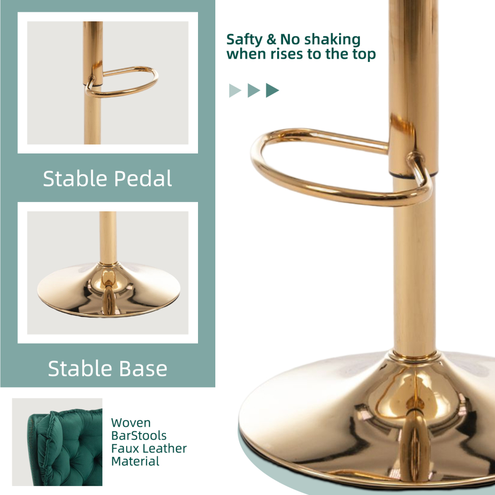 SZLIZCCC Set of 2 Bar Stools, Velvet Tufted Barstools Modern Adjustable Counter Height Bar Stools with Metal Ring Island Chairs Bar Chair for Pub Kitchen Cafe Dining Room