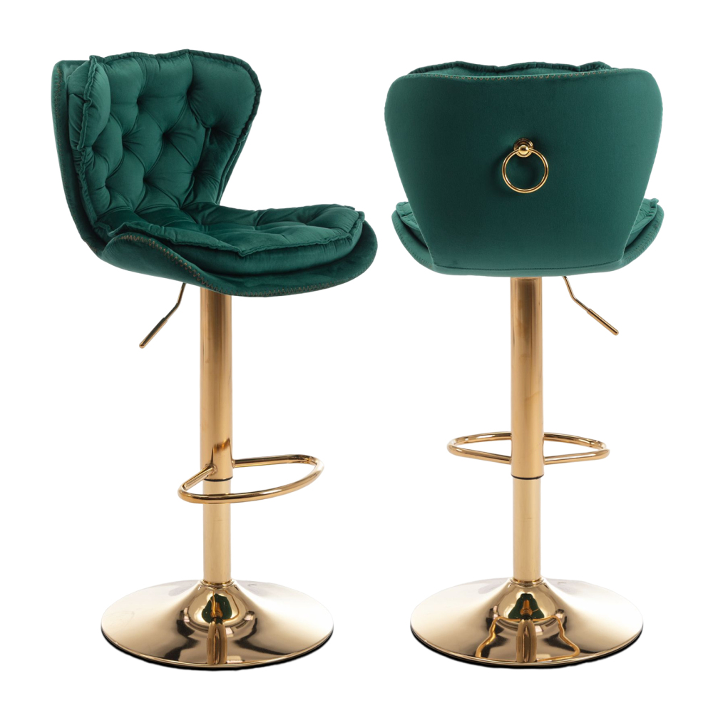 SZLIZCCC Set of 2 Bar Stools, Velvet Tufted Barstools Modern Adjustable Counter Height Bar Stools with Metal Ring Island Chairs Bar Chair for Pub Kitchen Cafe Dining Room