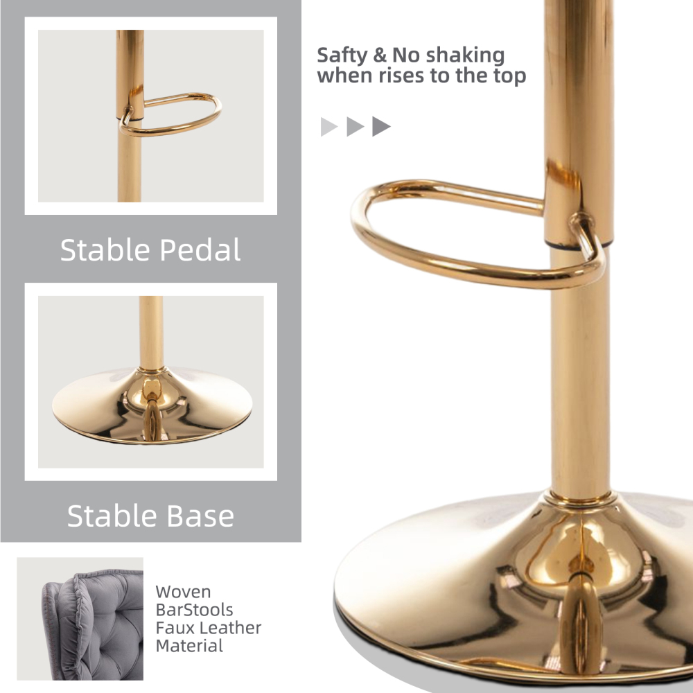 SZLIZCCC Set of 2 Bar Stools, Velvet Tufted Barstools Modern Adjustable Counter Height Bar Stools with Metal Ring Island Chairs Bar Chair for Pub Kitchen Cafe Dining Room