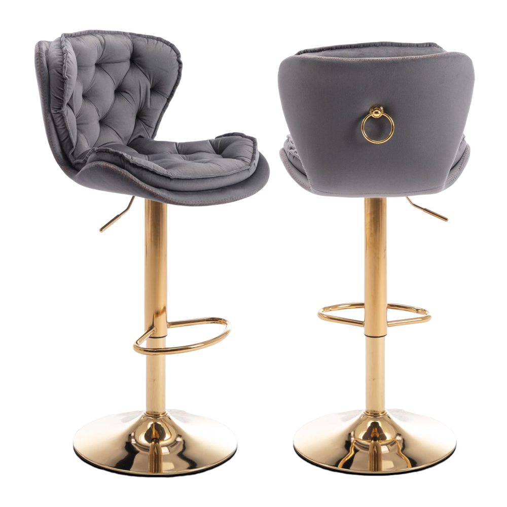SZLIZCCC Set of 2 Bar Stools, Velvet Tufted Barstools Modern Adjustable Counter Height Bar Stools with Metal Ring Island Chairs Bar Chair for Pub Kitchen Cafe Dining Room