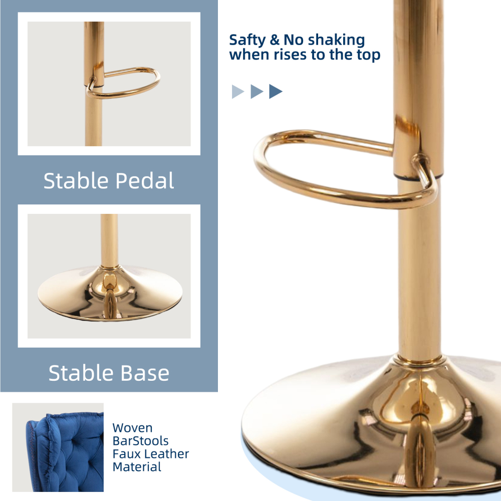 SZLIZCCC Set of 2 Bar Stools, Velvet Tufted Barstools Modern Adjustable Counter Height Bar Stools with Metal Ring Island Chairs Bar Chair for Pub Kitchen Cafe Dining Room