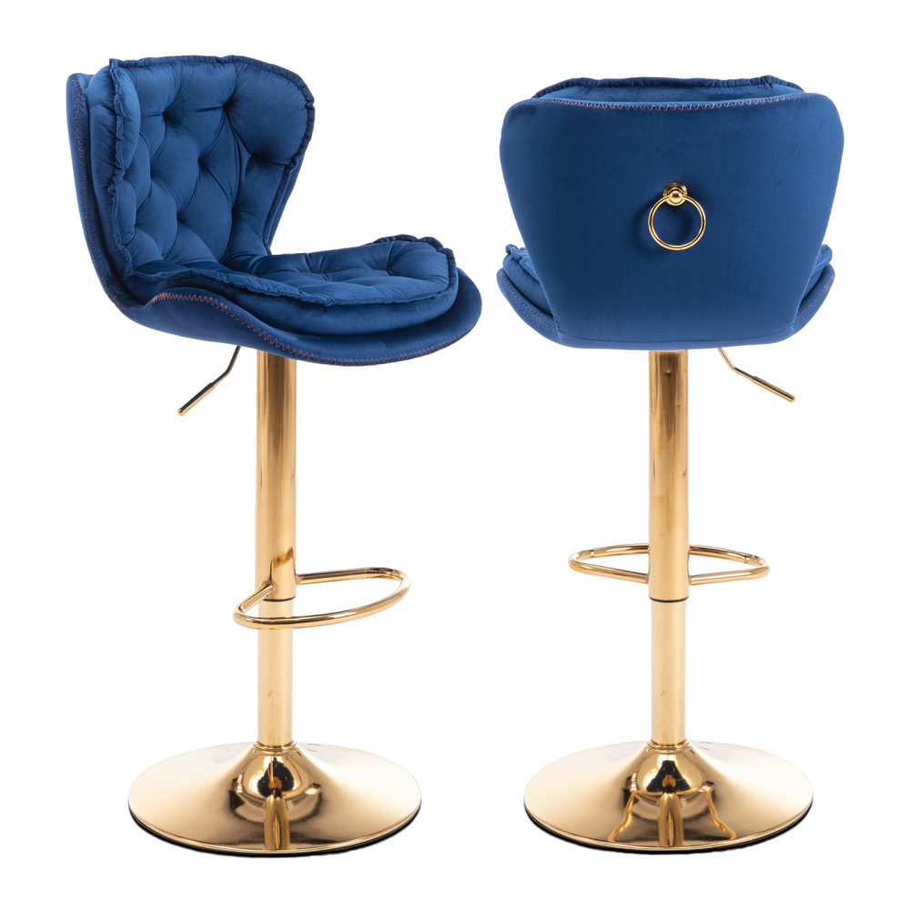 SZLIZCCC Set of 2 Bar Stools, Velvet Tufted Barstools Modern Adjustable Counter Height Bar Stools with Metal Ring Island Chairs Bar Chair for Pub Kitchen Cafe Dining Room