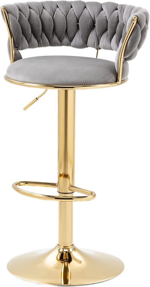 SZLIZCCC Velvet Woven Barstools Set of 2, Height Adjustable Kitchen Counter Stool, Island Chair, 360°Swivel Bar Chairs Gold Metal Chassis and Low Back Bar Stool