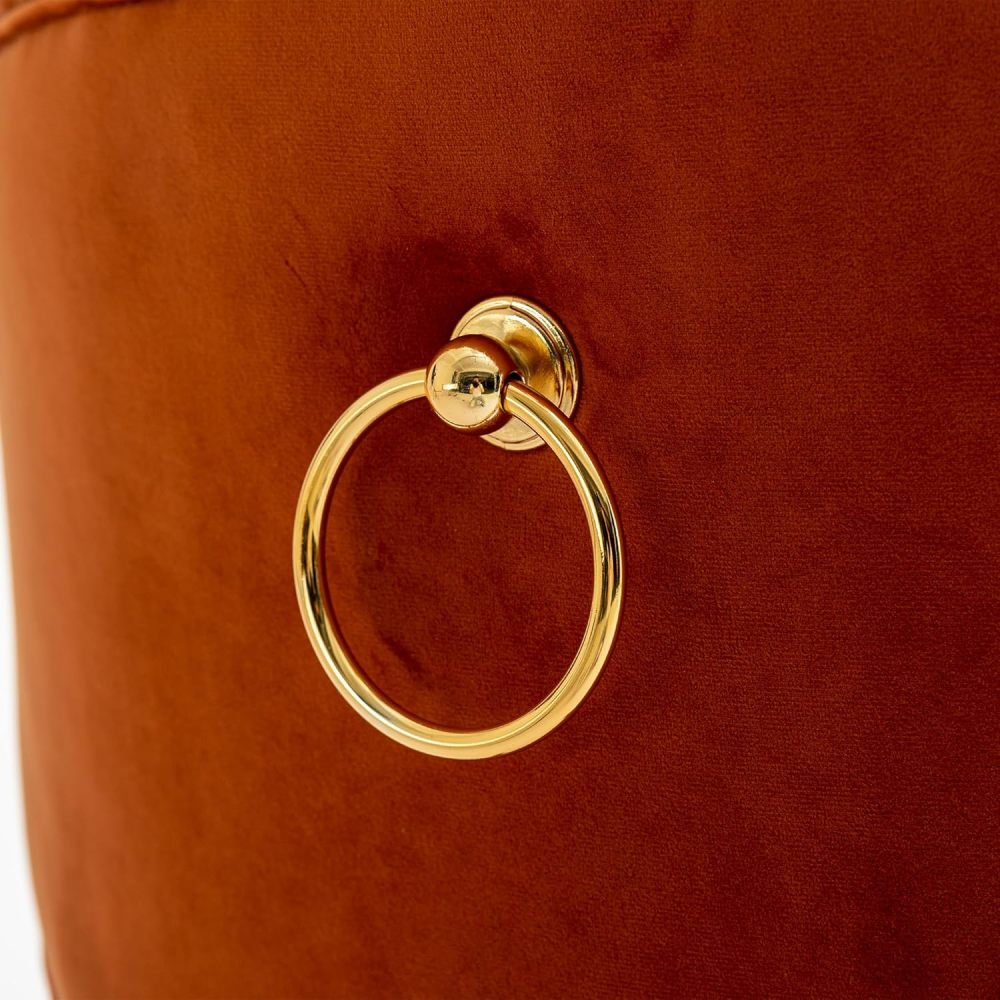 SZLIZCCC Orange Velvet Bar Stool Set of 2 with Ring Pull Trim and Button Back Swivel, Fixed Height 360 Degrees, Modern Counter Height