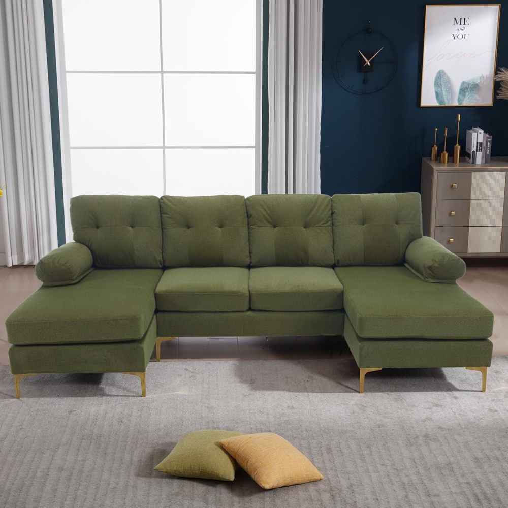 SZLIZCCC Modern sectional Sofa, Living Room U-Shaped 4-Seater Sofa Set with Double Chaise Longue for Small Spaces (106" U Green)