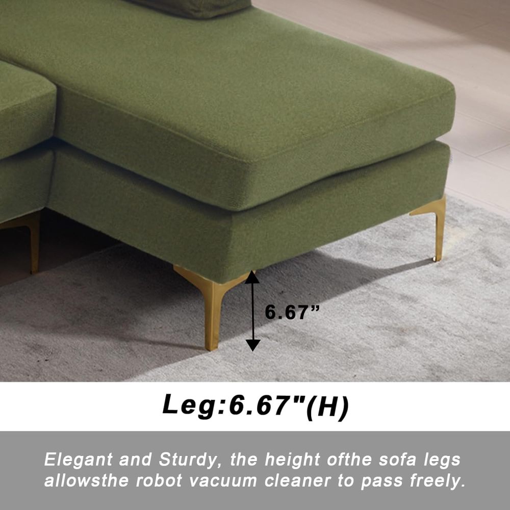 SZLIZCCC Modern sectional Sofa, Living Room U-Shaped 4-Seater Sofa Set with Double Chaise Longue for Small Spaces (106" U Green)