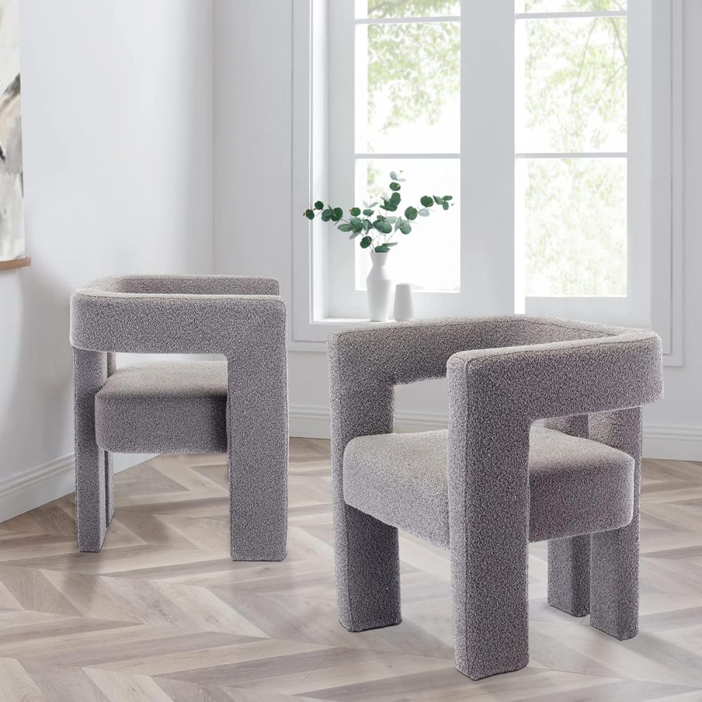 SZLIZCCC Modern Dining Chair Set of 2 Living Room Chairs, Fabric Armchair, Upholstered Barrel Chair for Living Room Kitchen Office (Grey)