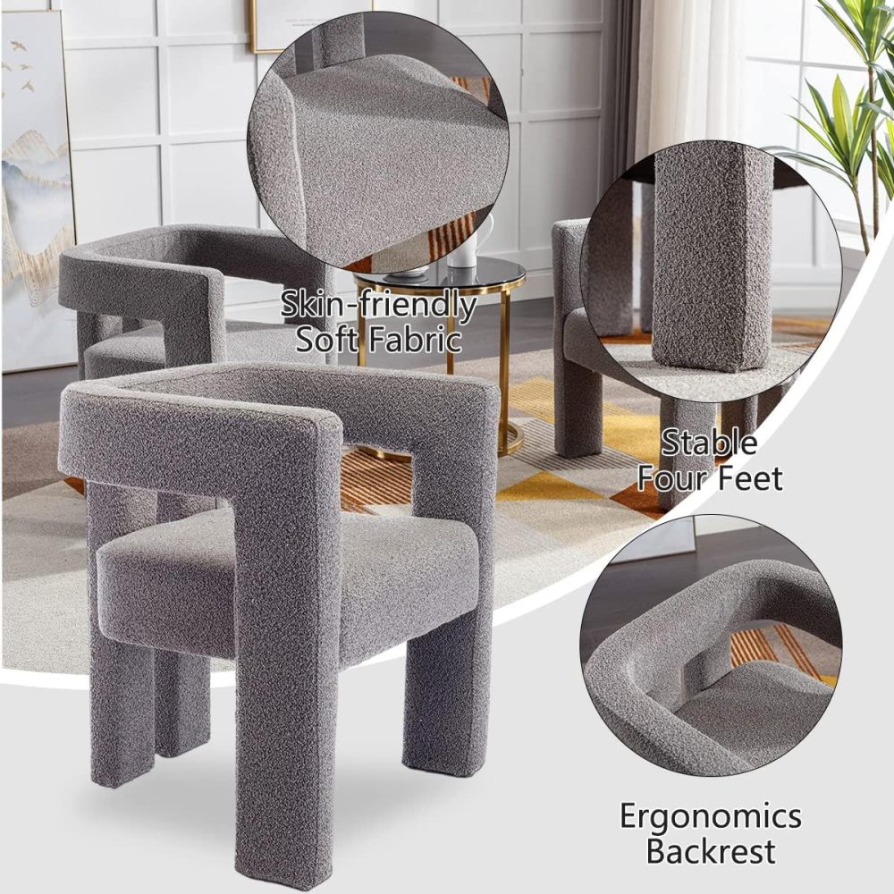 SZLIZCCC Modern Dining Chair Set of 2 Living Room Chairs, Fabric Armchair, Upholstered Barrel Chair for Living Room Kitchen Office (Grey)
