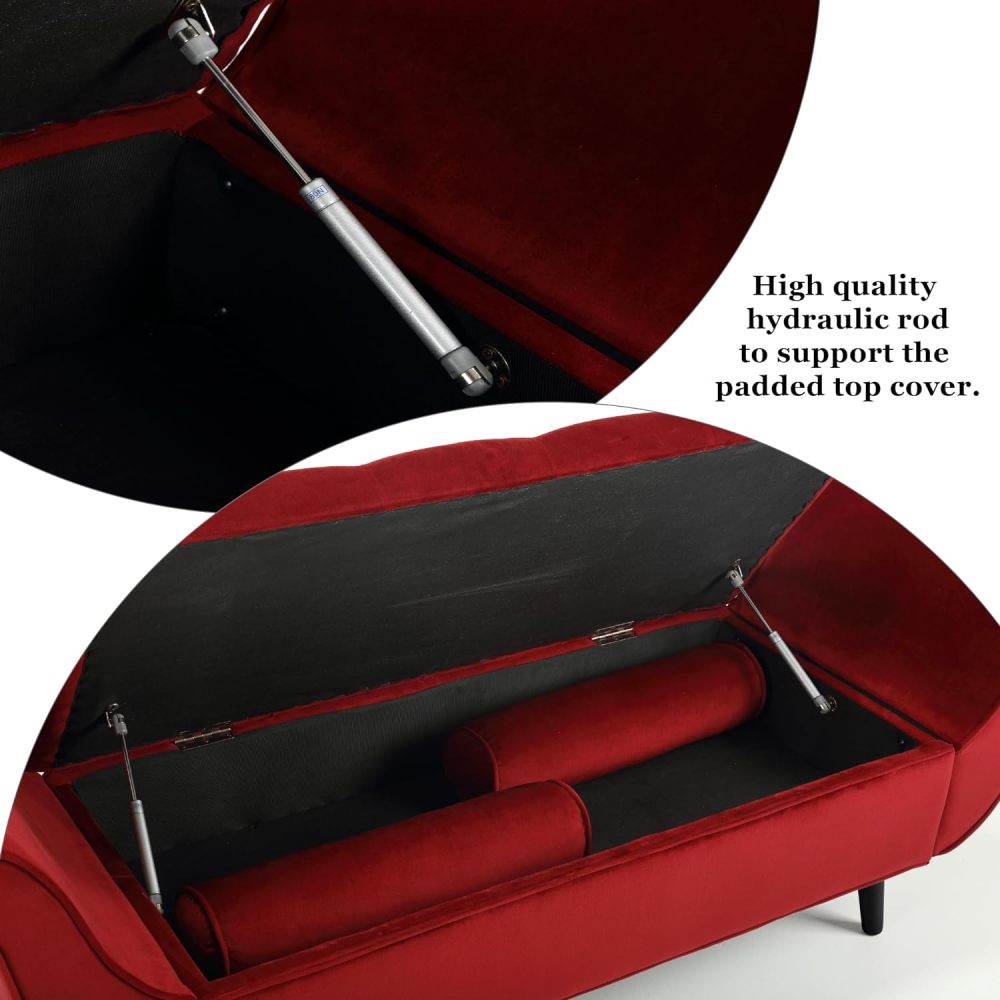 SZLIZCCC Velvet Storage Ottoman, 65" Long King Rolled Arm Bedroom End of Bed Bench, Bedroom Bench with Storage,Bedroom,Entryway, Living Room (Wine-red)