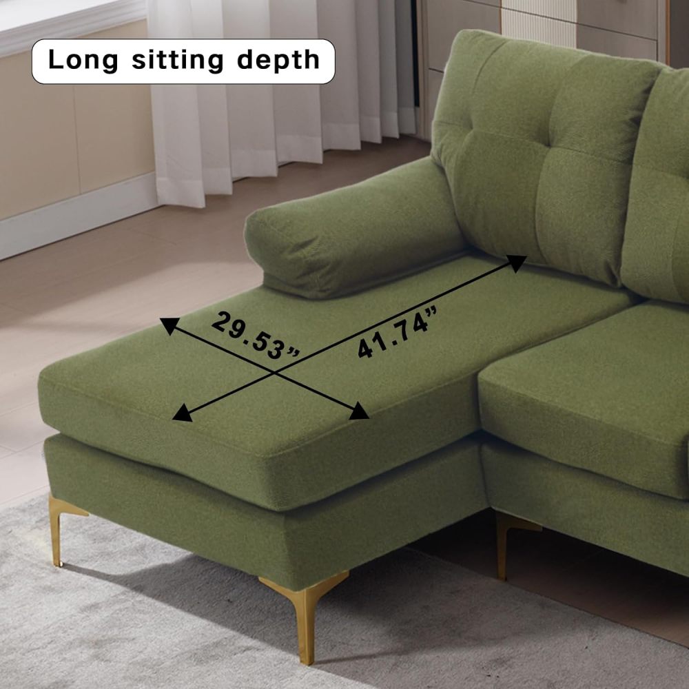 SZLIZCCC Modern sectional Sofa, Living Room U-Shaped 4-Seater Sofa Set with Double Chaise Longue for Small Spaces (106" U Green)