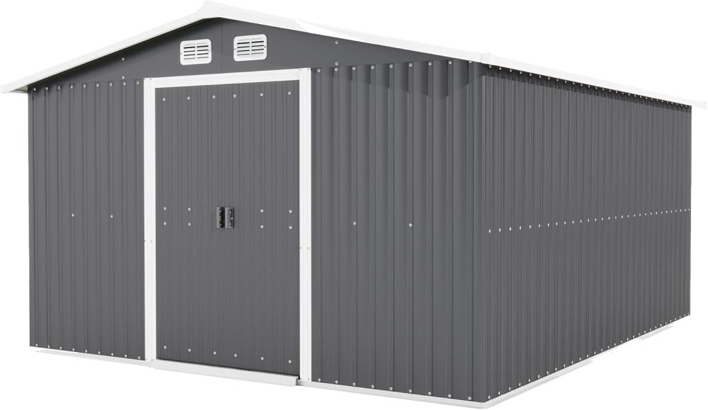 SZLIZCCC 10 'X 8' Metal Outdoor Storage Shed with Locked Doors and Vents, Waterproof Metal Garden Shed, Exterior Galvanized Steel Tool Shed, Backyard Patio, Lawn (Grey + Metal)
