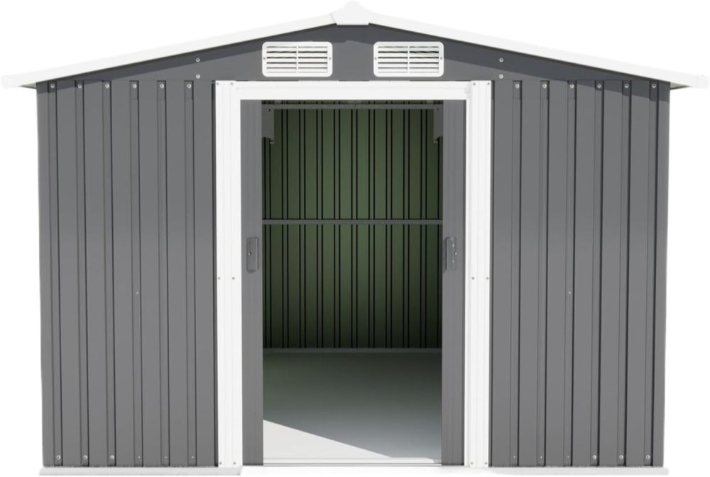 SZLIZCCC 10 'X 8' Metal Outdoor Storage Shed with Locked Doors and Vents, Waterproof Metal Garden Shed, Exterior Galvanized Steel Tool Shed, Backyard Patio, Lawn (Grey + Metal)