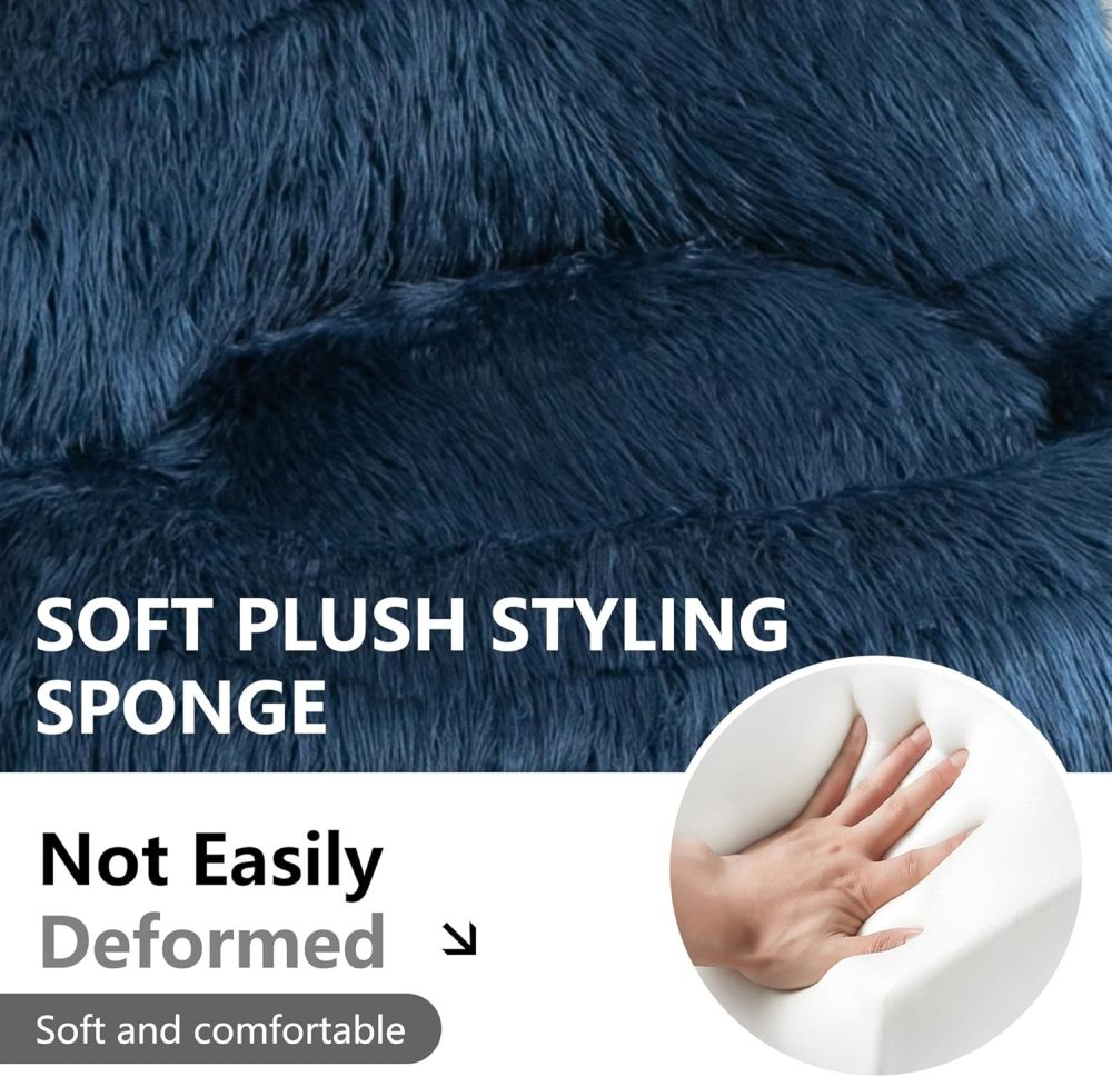 Large Shag Fur Bean Bag Chair With Ottoman, Soft Faux Plush Bean Bag Sofa, Lazy Susans for Living Room ,Apartment,Bedroom ,Modern Accent Chair Soft Fluffy Faux Fur Bean Bag Lazy Sofa Bed (Navy Blue)