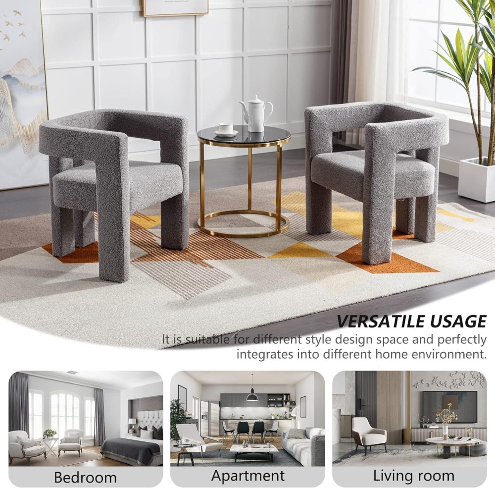 SZLIZCCC Modern Dining Chair Set of 2 Living Room Chairs, Fabric Armchair, Upholstered Barrel Chair for Living Room Kitchen Office (Grey)