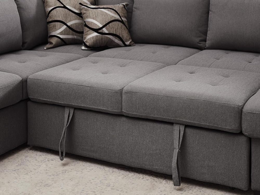 THSUPER Sectional Sleeper Sofa Bed with Storage Chaise, U Shape Oversized Sectional Couch with Pull Out Bed for Living Room Gray, 6 Seater Gray