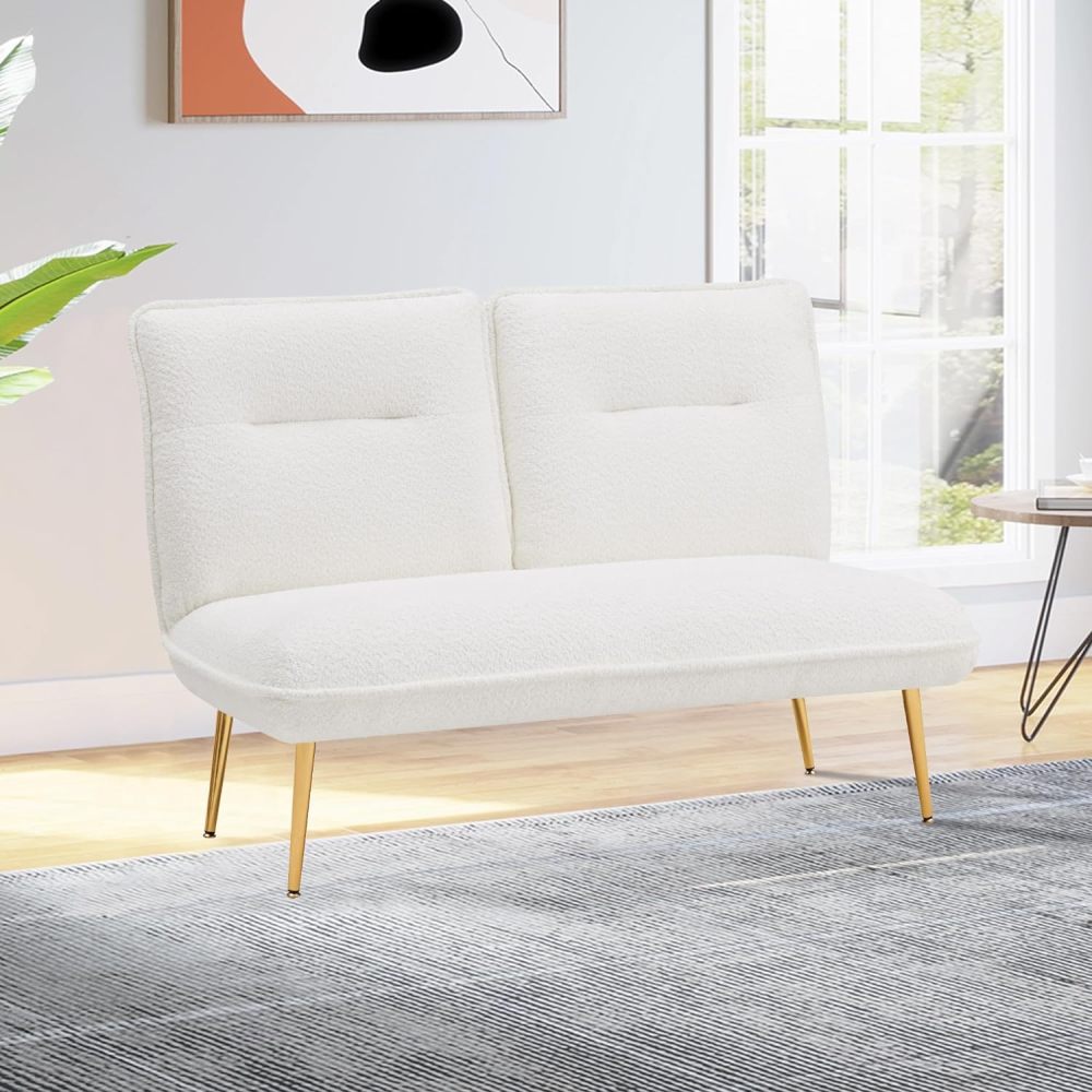51inch Armless Loveseat Sofa,Mini Small Comfy Couch,Modern Upholstered Chair With Adjustable Back,For Living Room Hallway or Entryway Seating, dressing room, bedroom, apartment (chenille white)