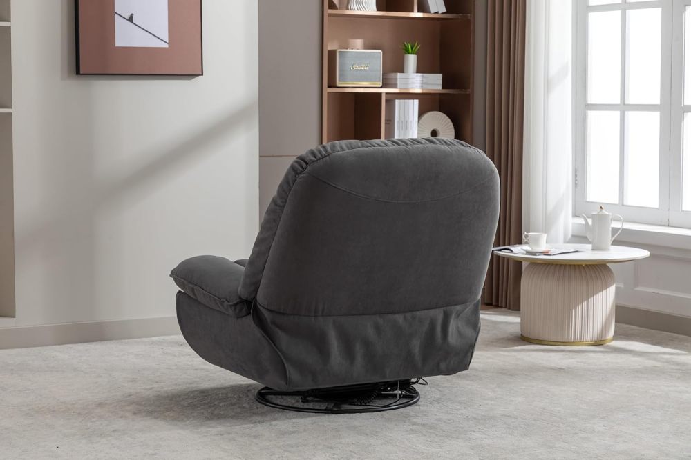 SZLIZCCC Power Recliner Chair Swivel Glider, 270°Swivel Rocker Recliner Nursery Glider Rocking Chair Tufted Chair w/USB Ports, Hidden Arm Storage & Mobile Phone Holder for Room (Grey Fabric)