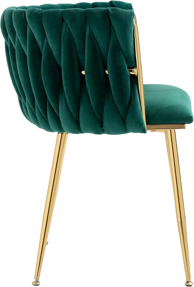 SZLIZCCC Modern Velvet Dining Chair, Curved Mid Back Support Living Room Chair, Woven Trim Gold Frame Trim Chaipholr, Ustered Club Chair， for Dining Room, Kitchen, Dressing (Emerald set of 2)