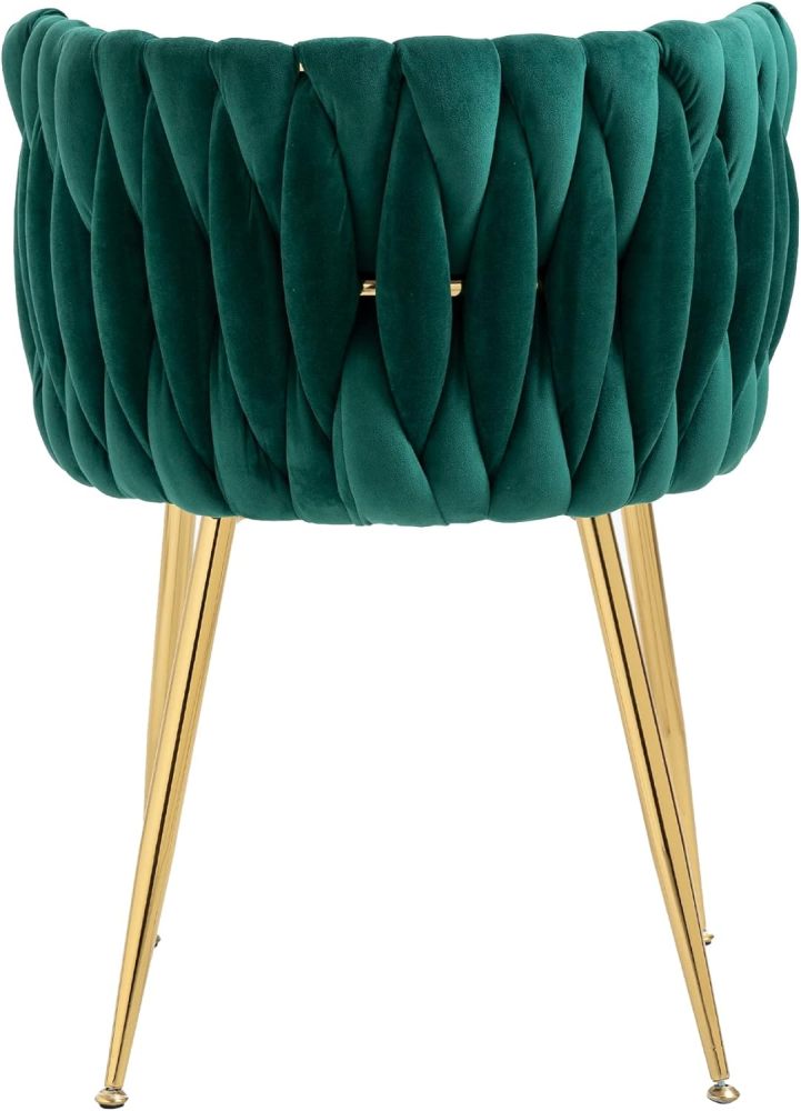 SZLIZCCC Modern Velvet Dining Chair, Curved Mid Back Support Living Room Chair, Woven Trim Gold Frame Trim Chaipholr, Ustered Club Chair， for Dining Room, Kitchen, Dressing (Emerald set of 2)