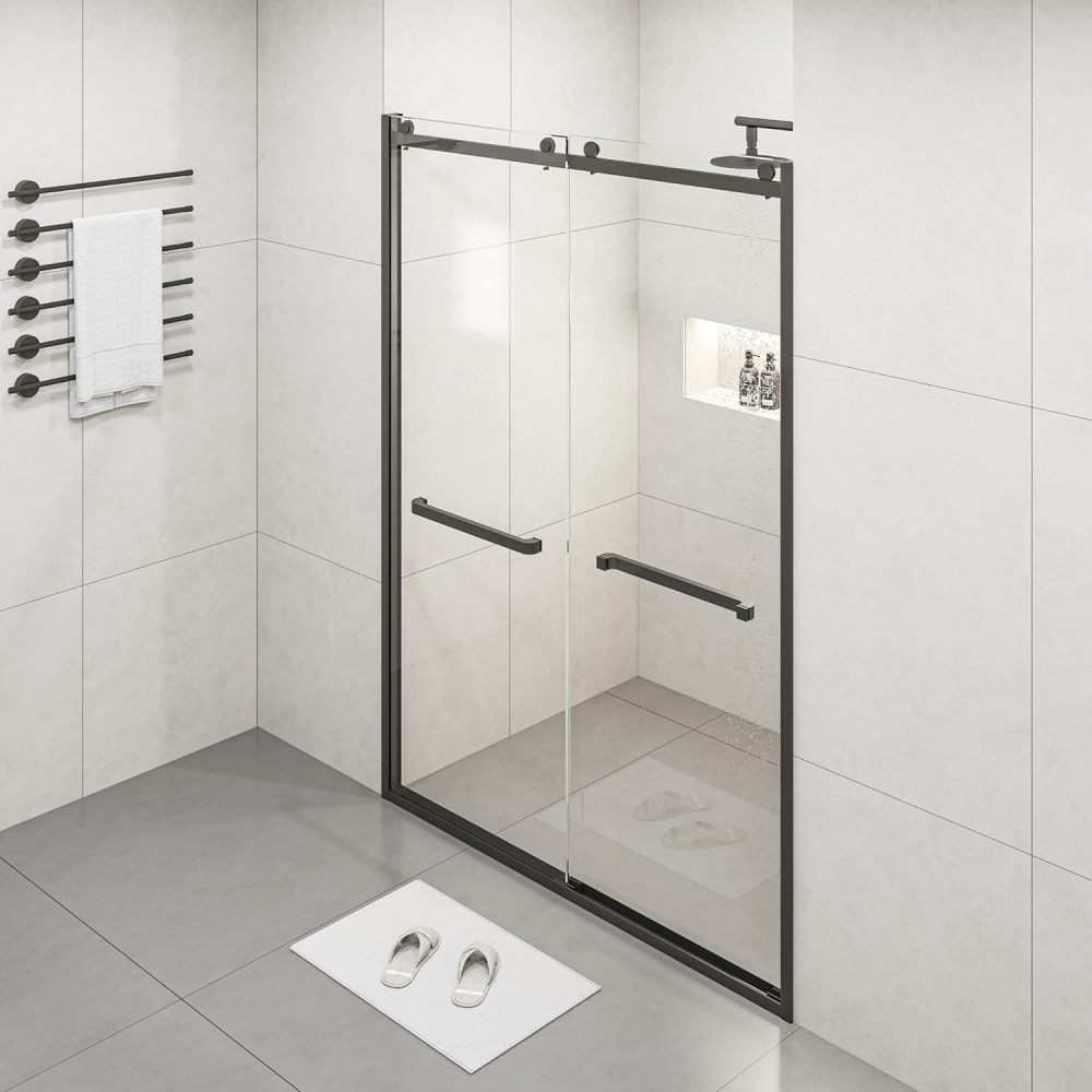 SZLIZCCC Semi-Frameless Sliding Shower Door, 60" W x 76" H Shower Glass Door Bathtub Shower Door with 3/8"(10mm) Clear Tempered Glass, Rectangle Shower, Brushed Nickel (Semi-Frameless Double)