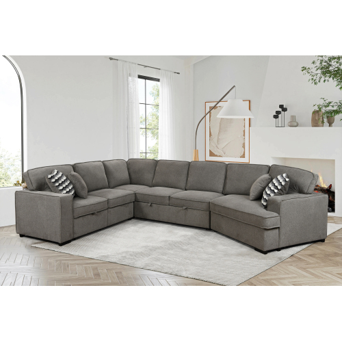 146'' Oversized Sectional Sleeper Sofa with Chaise Lounge and 2 Pull-Out Bed, 7-Seater U-Shaped Sectional Couches with Cuddler and 2 Cup Holders for Living Room - Belfast Fabric Dark Grey