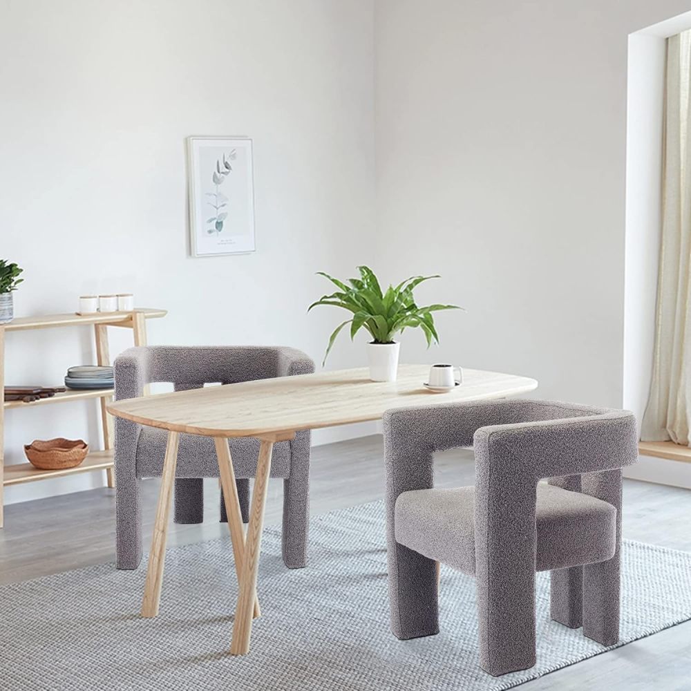 SZLIZCCC Modern Dining Chair Set of 2 Living Room Chairs, Fabric Armchair, Upholstered Barrel Chair for Living Room Kitchen Office (Grey)