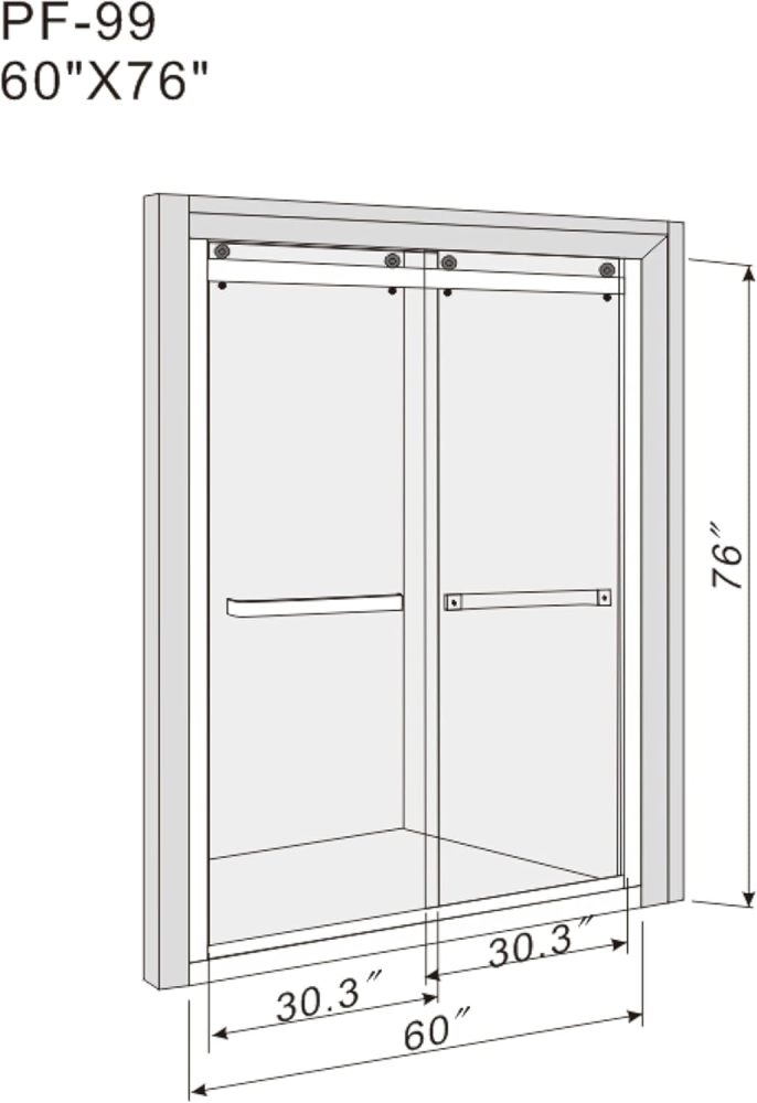SZLIZCCC Semi-Frameless Sliding Shower Door, 60" W x 76" H Shower Glass Door Bathtub Shower Door with 3/8"(10mm) Clear Tempered Glass, Rectangle Shower, Brushed Nickel (Semi-Frameless Double)