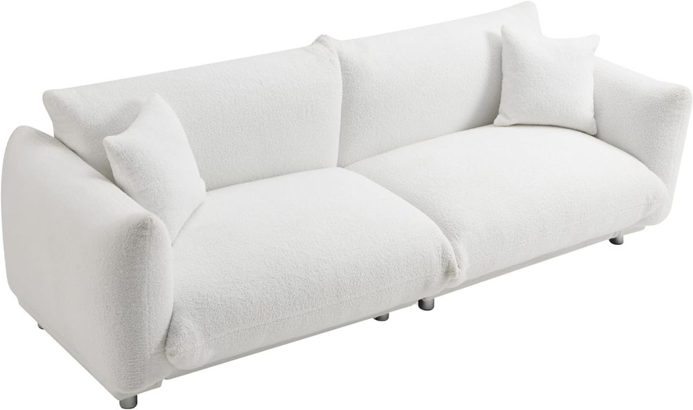SZLIZCCC Sofa Couch for Living Room, 87.4 Inch Modern Upholstered Couch, Teddy Velvet Tufted Sofa, 3 Seat Sofa Big Comfy Couch Sofas for Livingroom, Comfy Couch Sofas for Office (White 85.4” sofa)