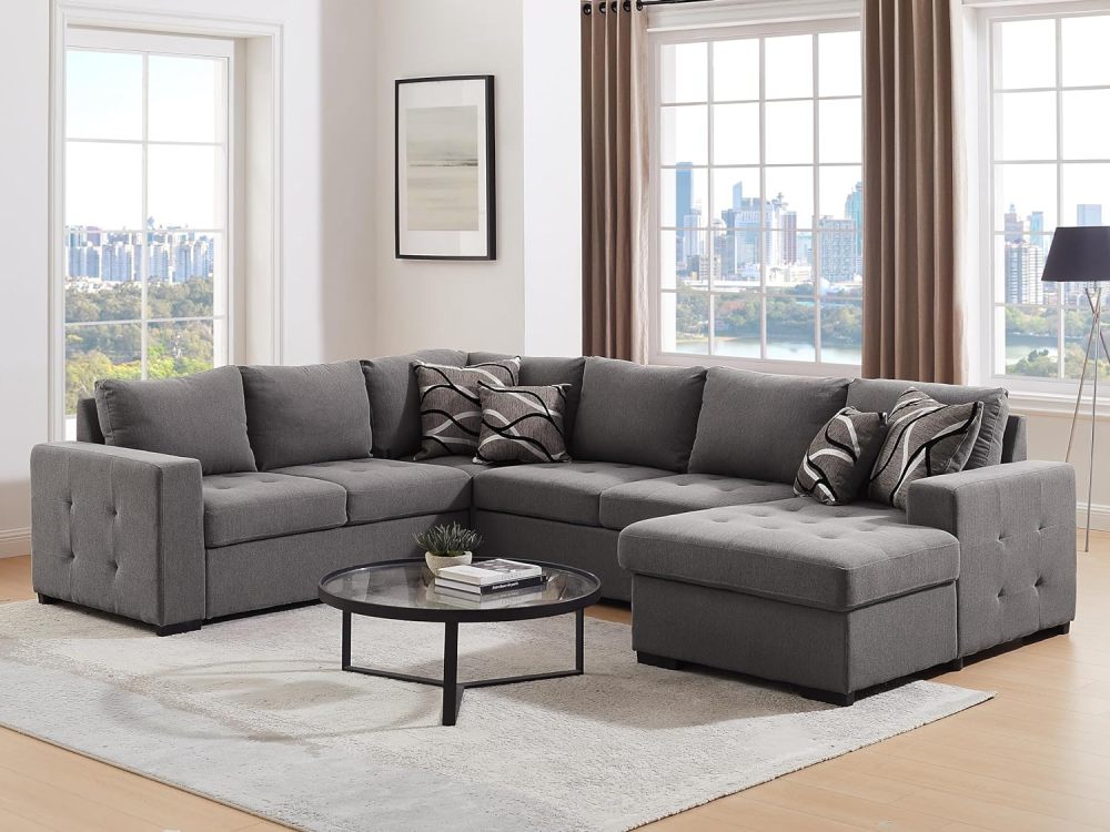 THSUPER Sectional Sleeper Sofa Bed with Storage Chaise, U Shape Oversized Sectional Couch with Pull Out Bed for Living Room Gray, 6 Seater Gray