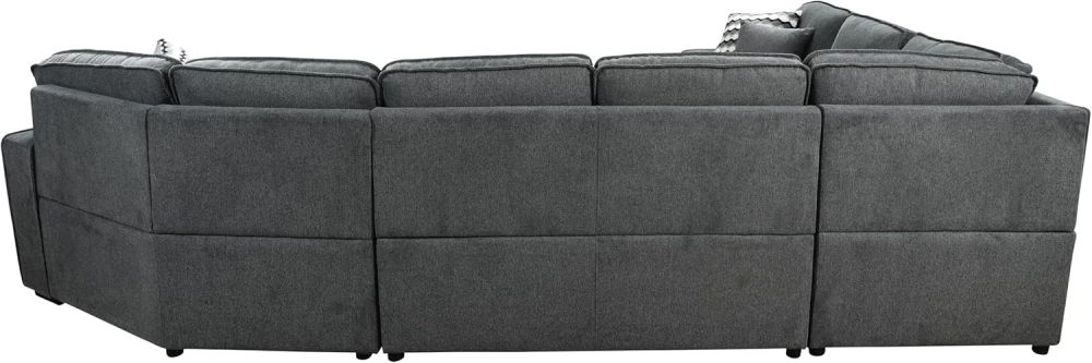 THSUPER 146'' Oversized Sectional Sleeper Sofa with Chaise Lounge and 2 Pull-Out Bed, 7-Seater U-Shaped Sectional Couches with Cuddler and 2 Cup Holders for Living Room - Belfast Fabric Dark Grey