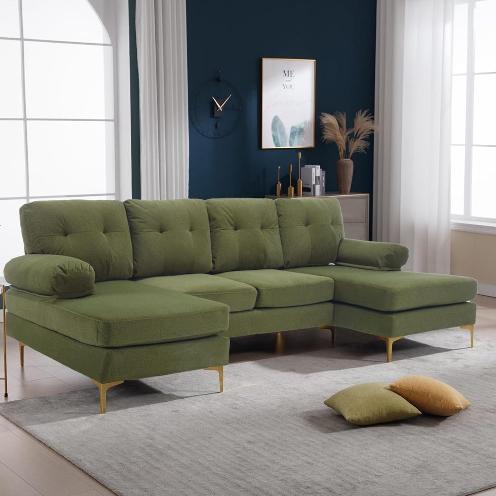 SZLIZCCC Modern sectional Sofa, Living Room U-Shaped 4-Seater Sofa Set with Double Chaise Longue for Small Spaces (106" U Green)