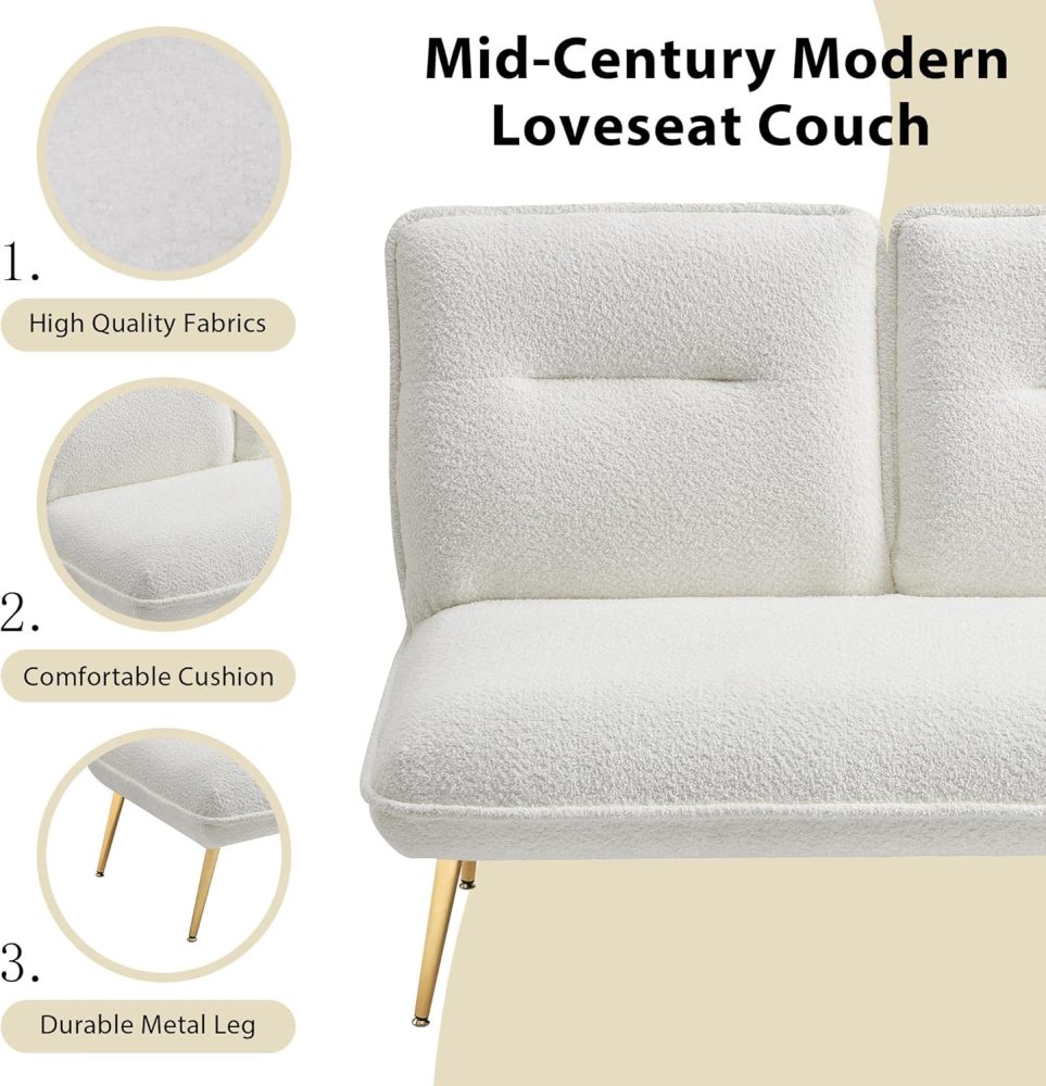 51inch Armless Loveseat Sofa,Mini Small Comfy Couch,Modern Upholstered Chair With Adjustable Back,For Living Room Hallway or Entryway Seating, dressing room, bedroom, apartment (chenille white)