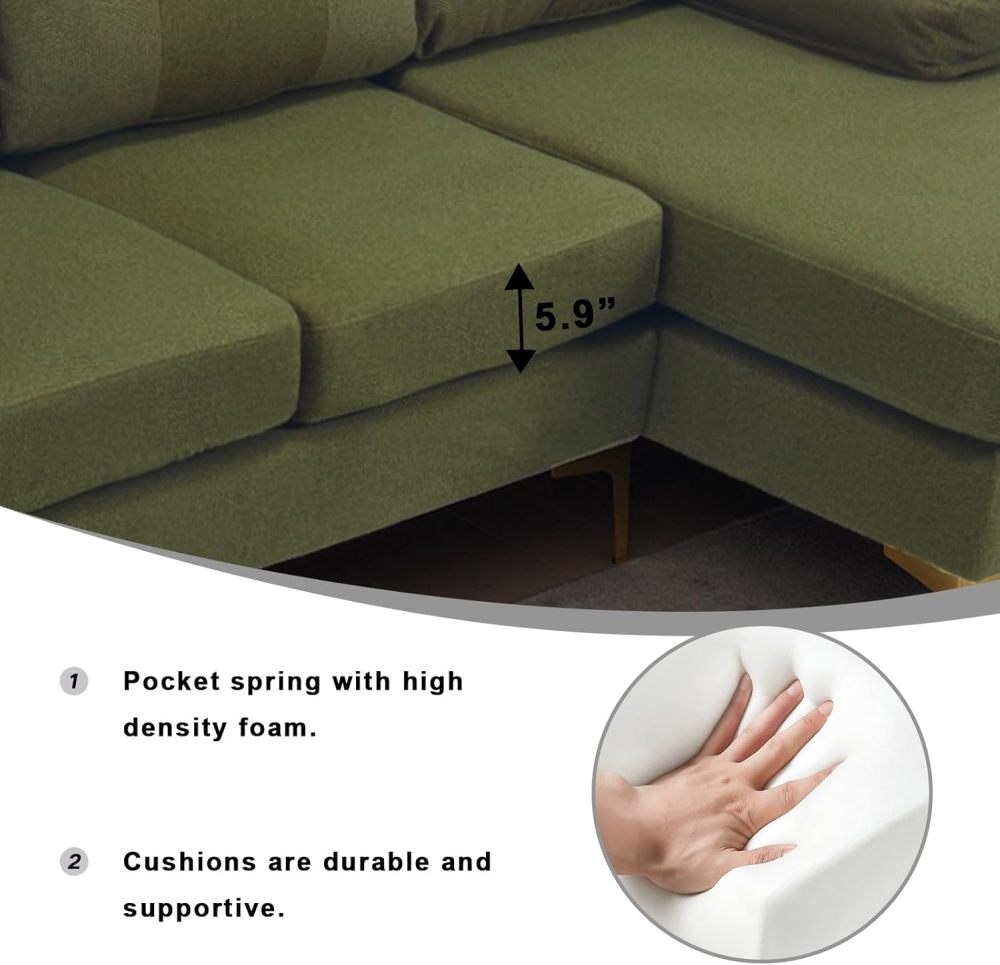 SZLIZCCC Modern sectional Sofa, Living Room U-Shaped 4-Seater Sofa Set with Double Chaise Longue for Small Spaces (106" U Green)