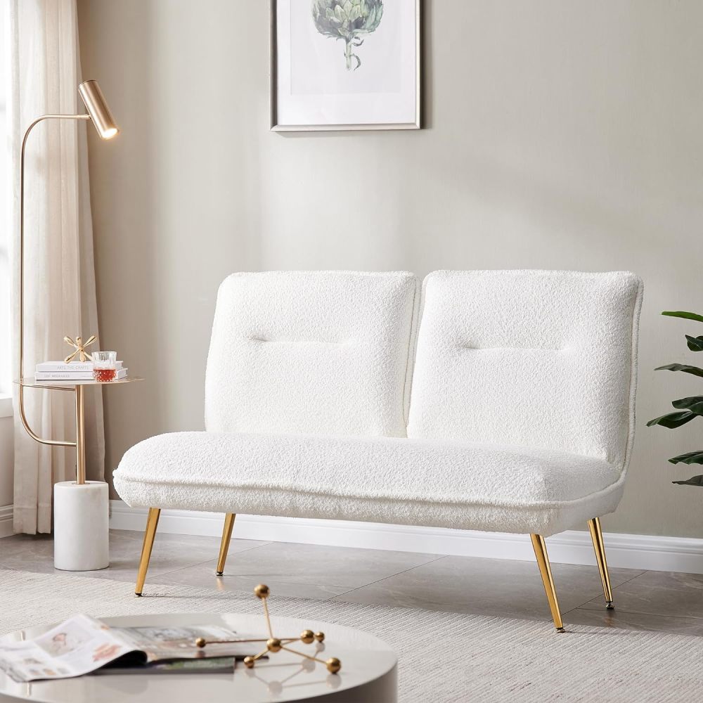 51inch Armless Loveseat Sofa,Mini Small Comfy Couch,Modern Upholstered Chair With Adjustable Back,For Living Room Hallway or Entryway Seating, dressing room, bedroom, apartment (chenille white)