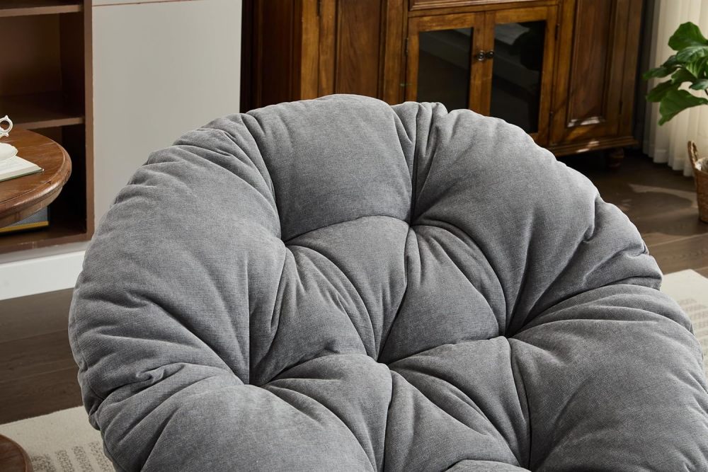 SZLIZCCC Oversized Papasan Chair, Chenille 360° Swivel Living Room Chair Lounge Chair with Soft Thick Cushion & Sturdy Base, Modern Upholstered Barrel Chair Lazy Chair for Bedroom (Dark Grey)