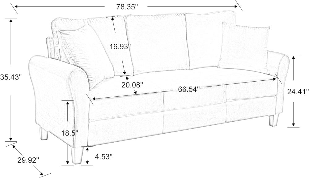 SZLIZCCC Cream Velvet Sofa Three Seater Couch，78 inches Long Sofas,Soft Sitting Sofa，Couches for Living Room, Apartment, Bedroom (78" White)…