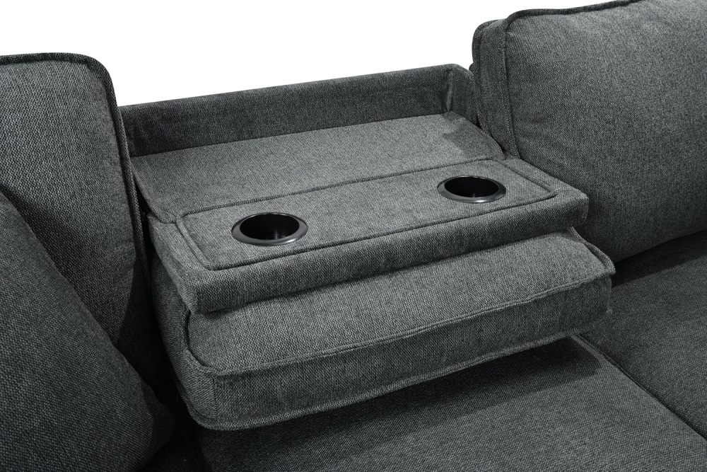 THSUPER 146'' Oversized Sectional Sleeper Sofa with Chaise Lounge and 2 Pull-Out Bed, 7-Seater U-Shaped Sectional Couches with Cuddler and 2 Cup Holders for Living Room - Belfast Fabric Dark Grey