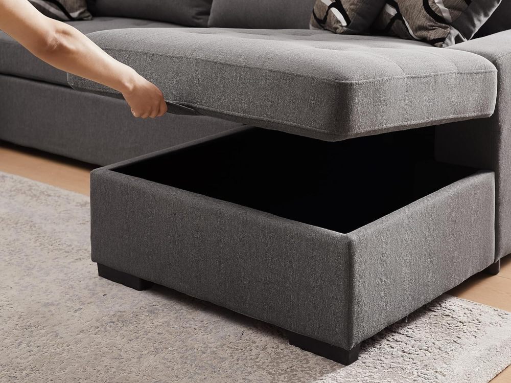 THSUPER Sectional Sleeper Sofa Bed with Storage Chaise, U Shape Oversized Sectional Couch with Pull Out Bed for Living Room Gray, 6 Seater Gray