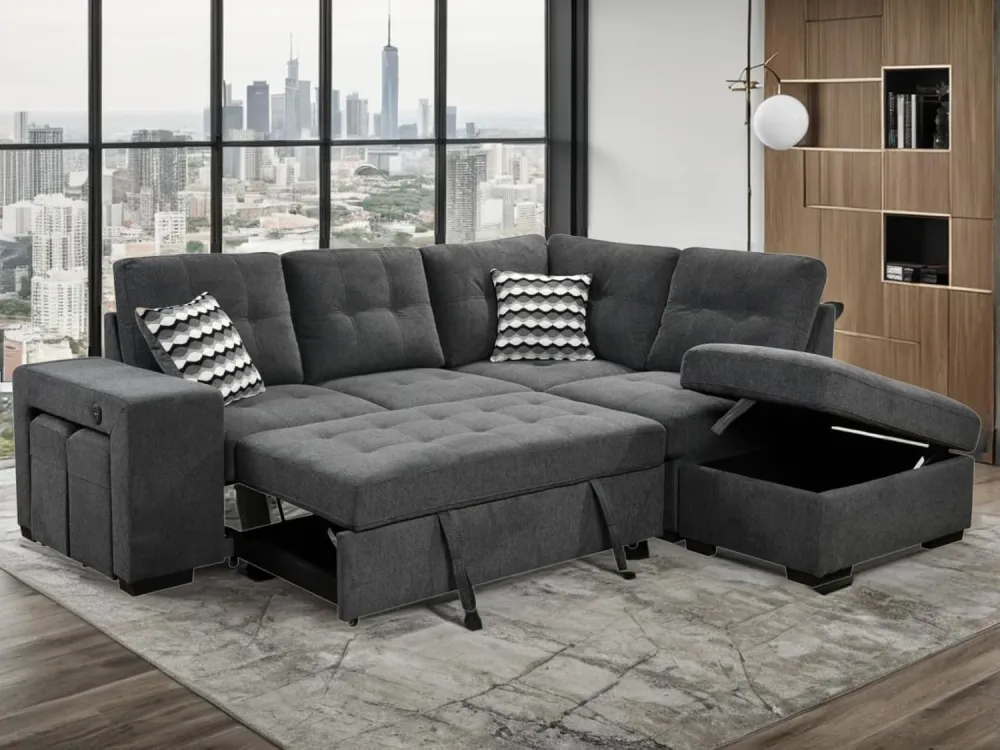 THSUPER L Shape Sectional Sleeper Sofa with Pull Out Bed and Storage ...