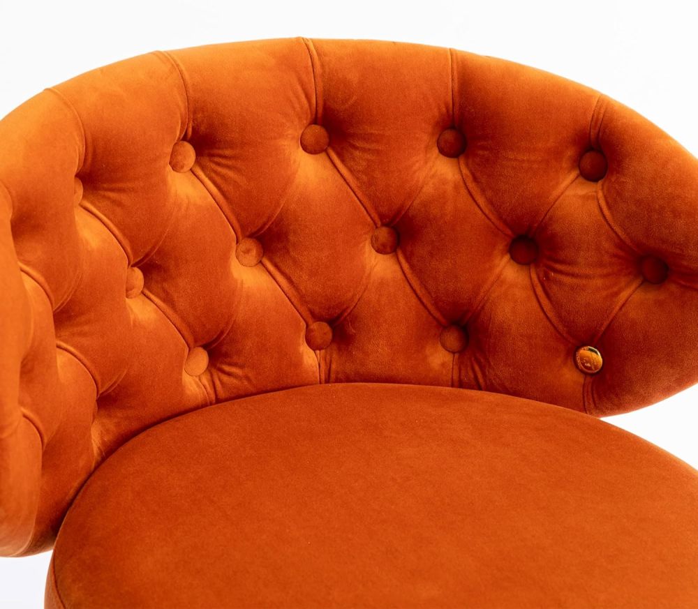 SZLIZCCC Orange Velvet Bar Stool Set of 2 with Ring Pull Trim and Button Back Swivel, Fixed Height 360 Degrees, Modern Counter Height