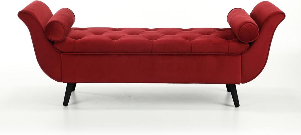 SZLIZCCC Velvet Storage Ottoman, 65" Long King Rolled Arm Bedroom End of Bed Bench, Bedroom Bench with Storage,Bedroom,Entryway, Living Room (Wine-red)