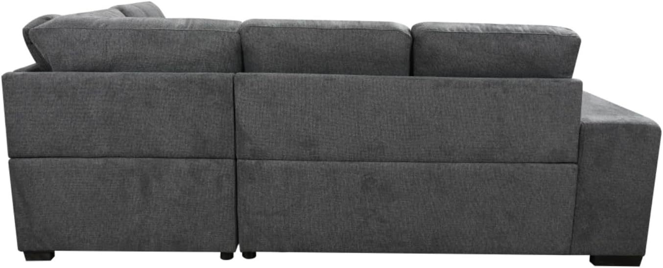 THSUPER L Shape Sectional Sleeper Sofa with Pull Out Bed and Storage Ottoman, 2 Stools and 2 USB Ports, Sectional Couch for Living Room - Dark Gray, 5 Seats