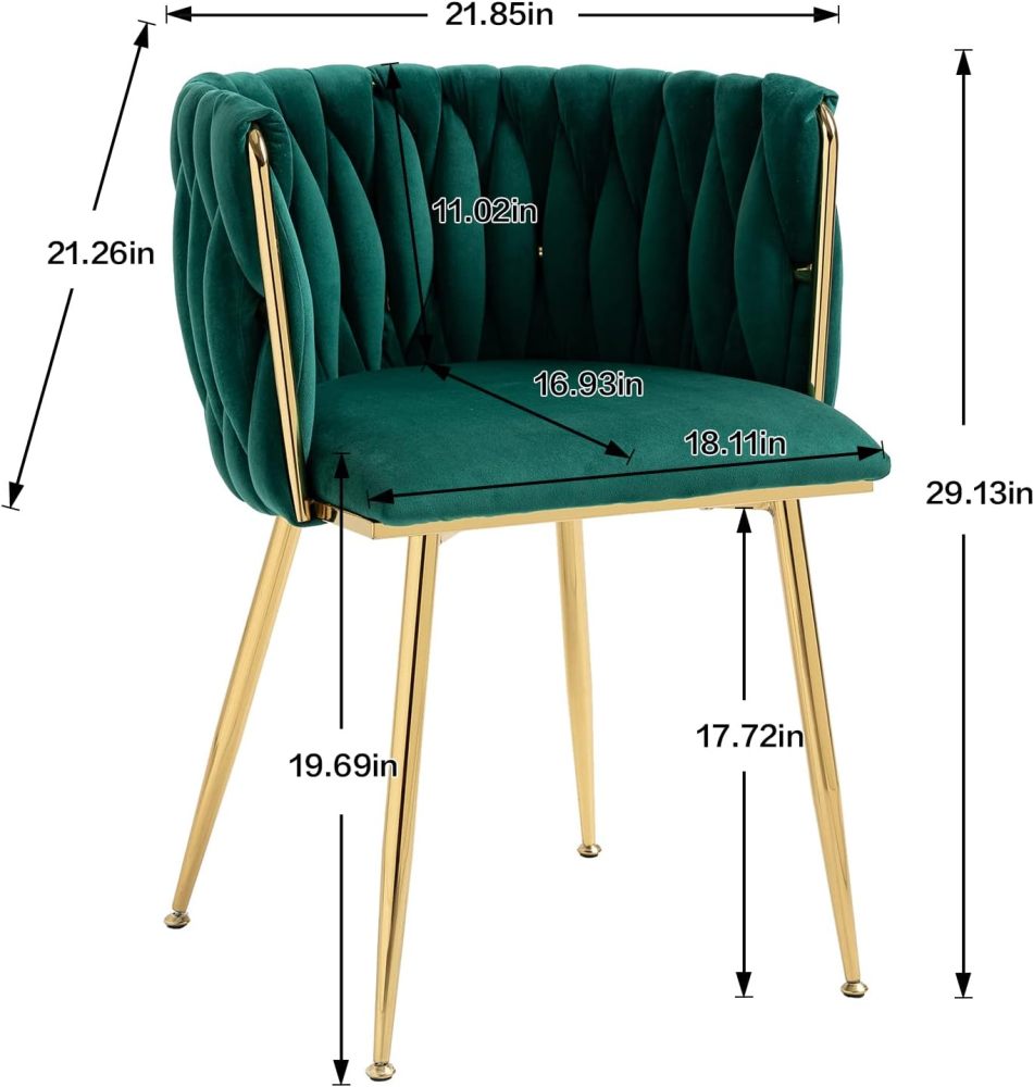 SZLIZCCC Modern Velvet Dining Chair, Curved Mid Back Support Living Room Chair, Woven Trim Gold Frame Trim Chaipholr, Ustered Club Chair， for Dining Room, Kitchen, Dressing (Emerald set of 2)