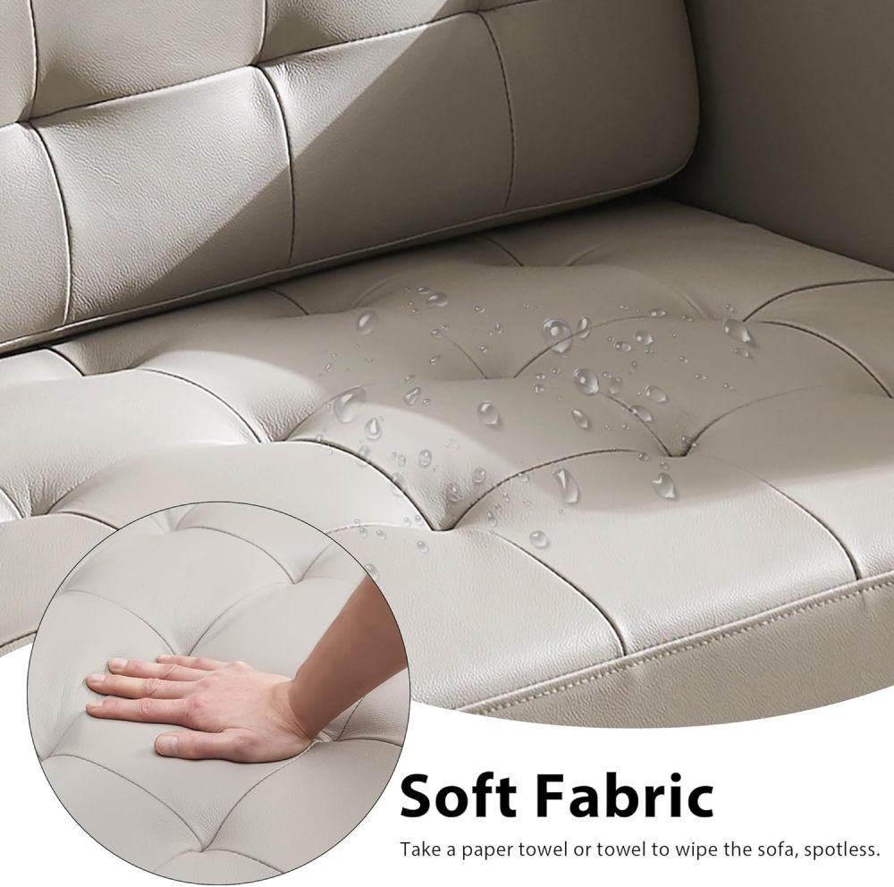 SZLIZCCC 72'' Top Grain Genuine Sofa Couch, Upholstered Leather loveseat Sofas Modern Leather Couch Tufted Sofa with Metal Legs & Wide Backrest, Two Seater Couch for Bedroom,Apartment (Beige)