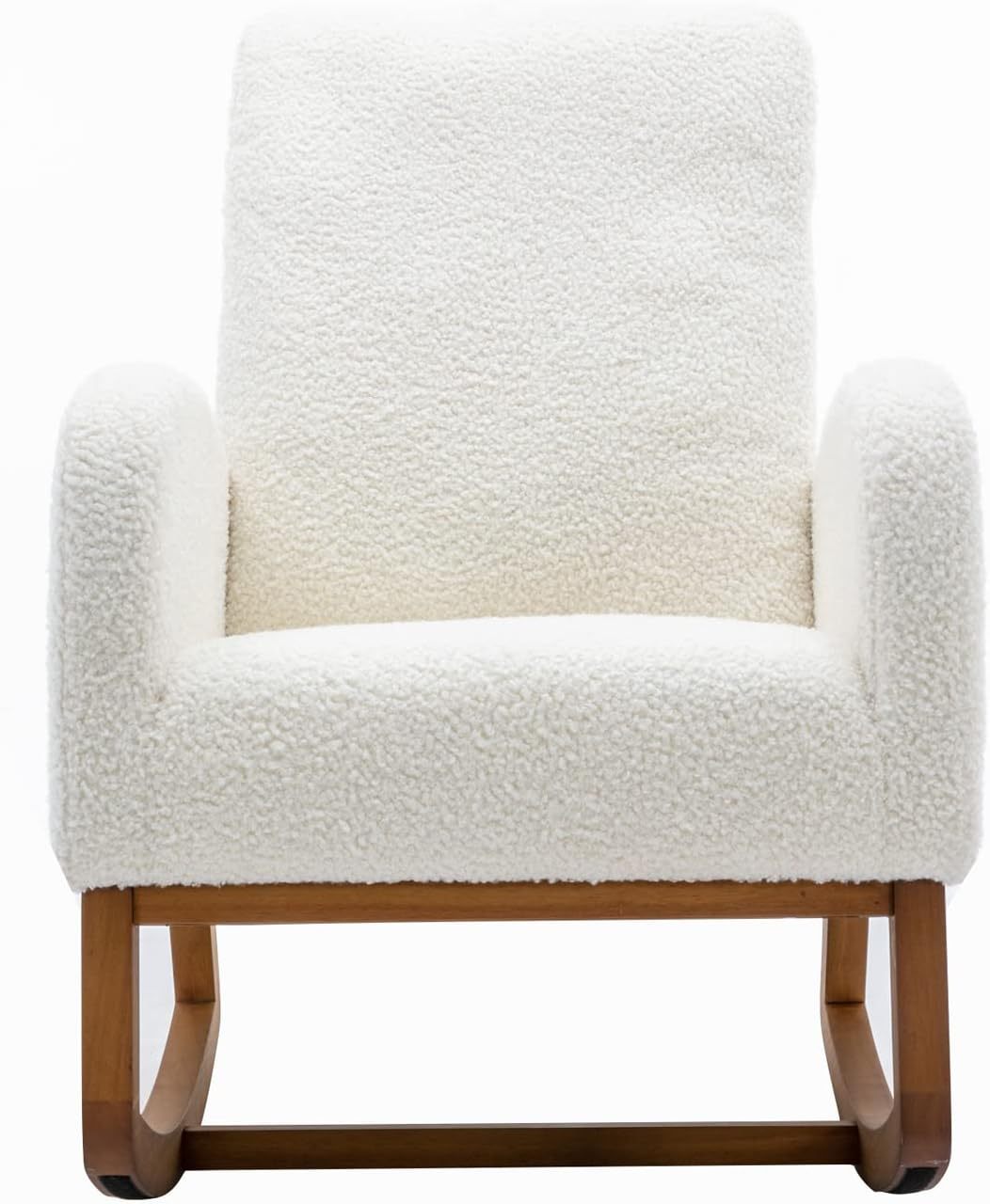 Dolonm Rocking Chair Mid-Century Modern Nursery Rocking Armchair Upholstered Tall Back Accent Glider Rocker for Living Room (White)